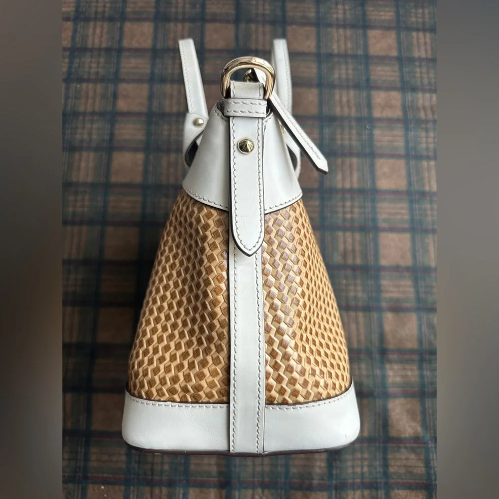 Dooney & Bourke‎ Beacon Woven Dome Satchel – Brown & White Leather – EUC